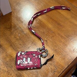 Vera Bradley Burgundy Penguin Print Christmas Lanyard